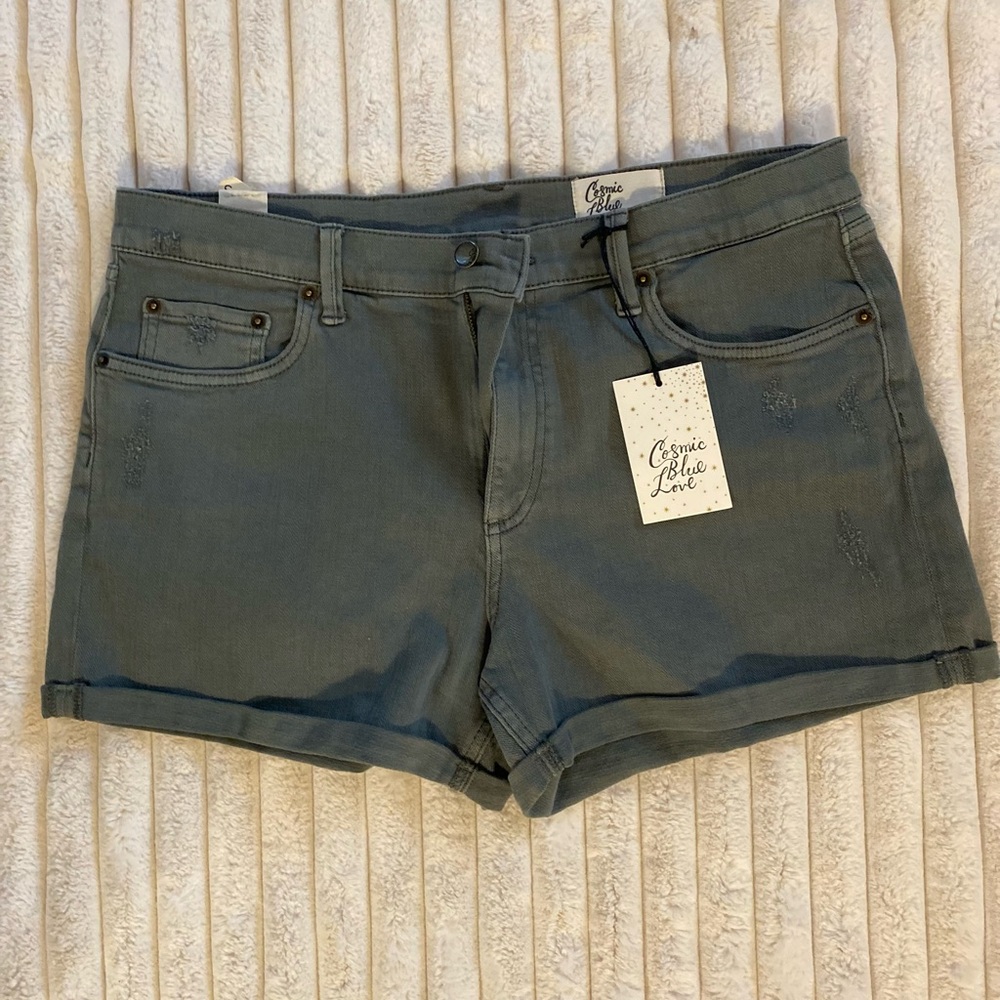 Cosmic Blue Love Olive Green Shorts